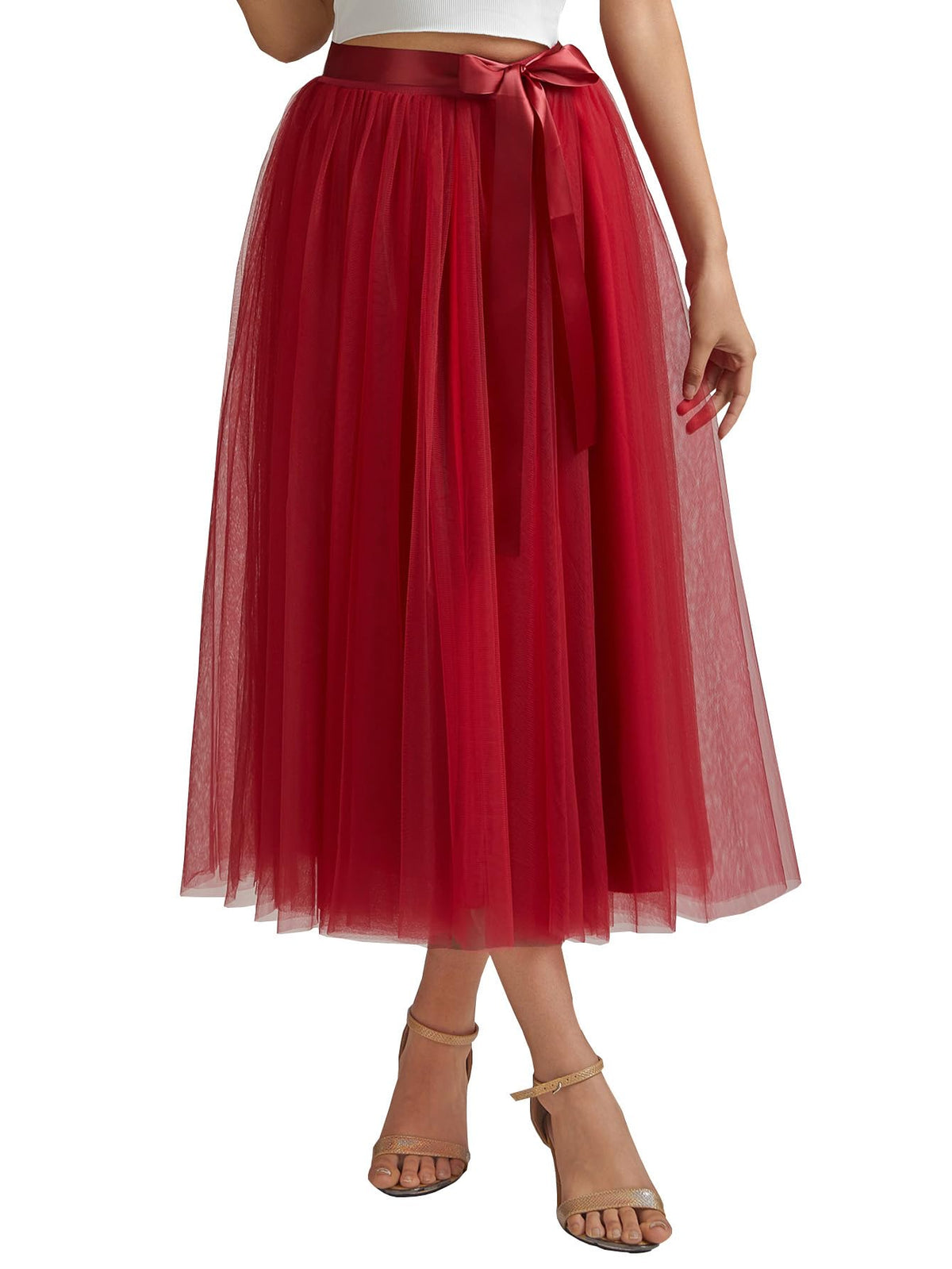 A line Tea Length Tulle Skirt for Party Prom Casual Wear