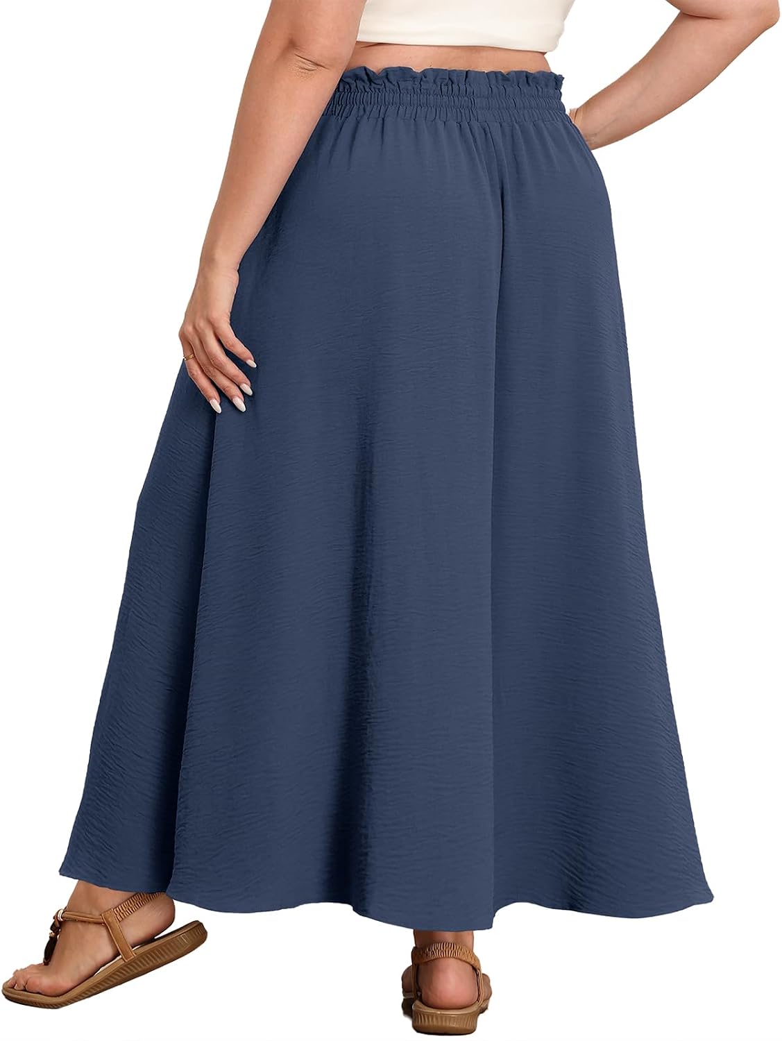 Lastshe Women's Plus Size Maxi Skirts Summer Beach Swing Pleated Elastic Waisted A-line Long Skirt with Pockets 2026