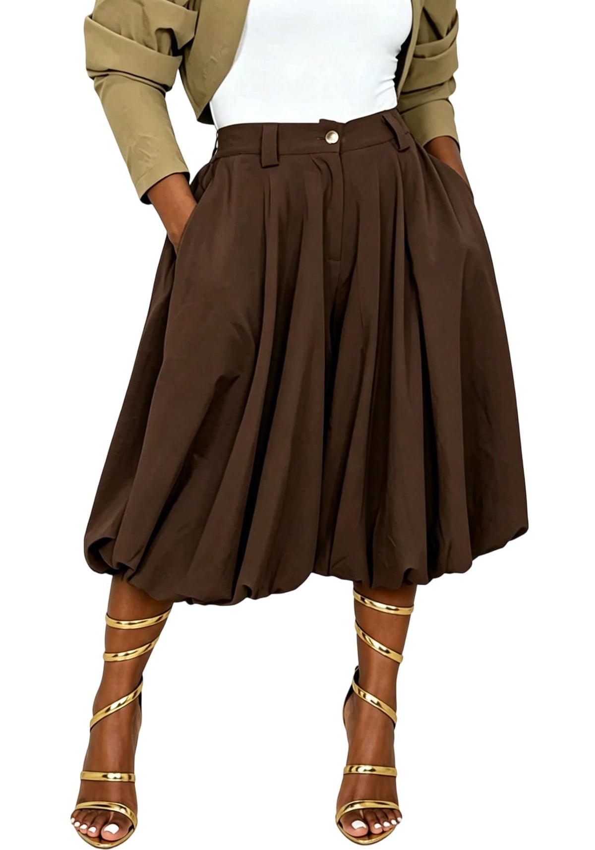 Unybwonn Women Wide Leg Bermuda Shorts High Waist Pleated Bubble Jorts