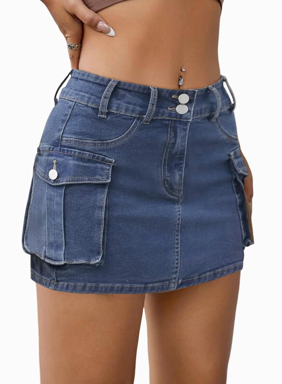 EARKOHA Womens Denim Cargo Mini Skirt Y2K Fall Jean Skirts Flap Pockets