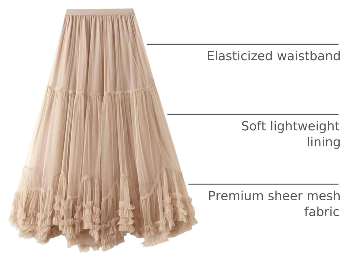 COZYPOIN Women's Maxi Tulle Skirts Long Layered Mesh Tiered Fairy Skirt