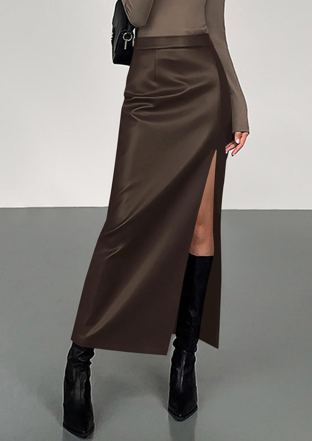 PRETTYGARDEN Women's Faux Leather Long Pencil Skirt