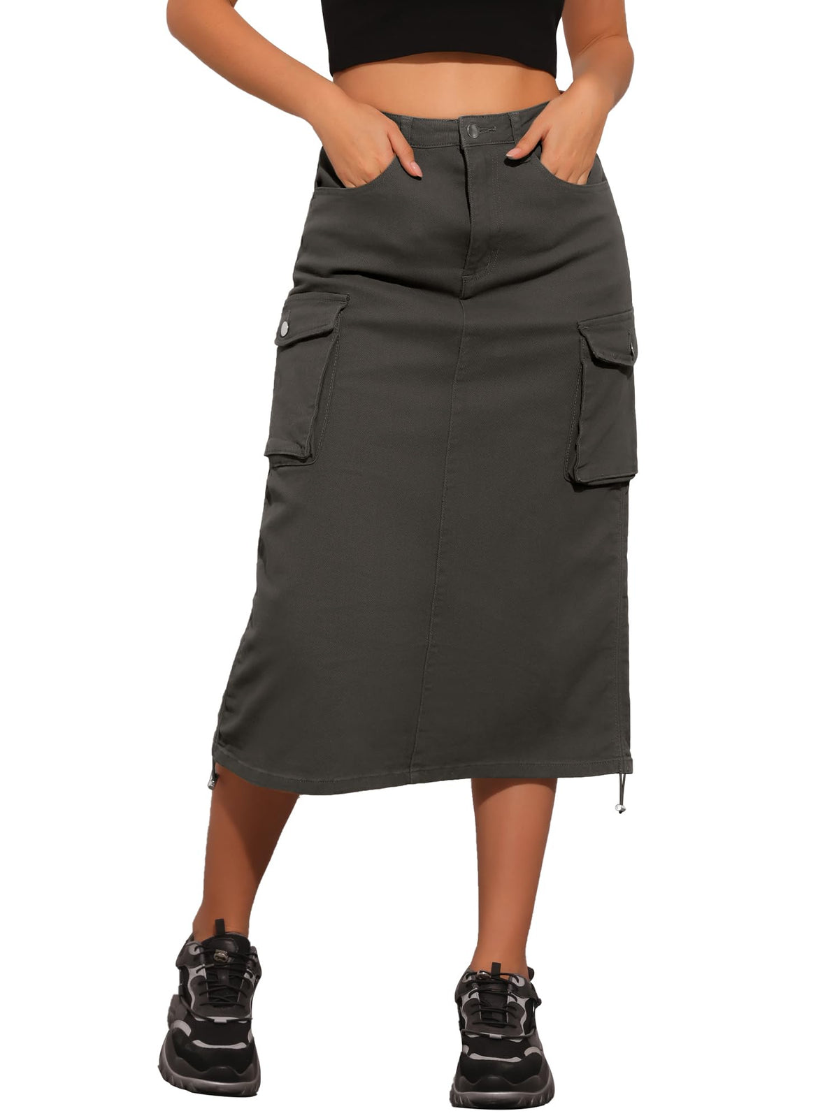 Allegra K Women's Cargo Midi Denim Skirt