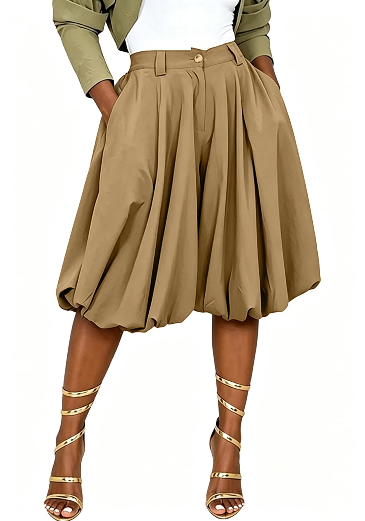 Unybwonn Women Wide Leg Bermuda Shorts High Waist Pleated Bubble Jorts