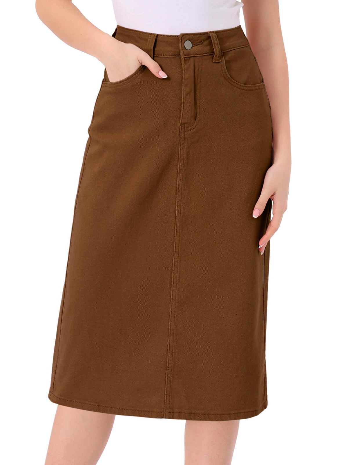 Allegra K Denim Pencil Skirts for Women High Waist Midi Casual Jean Skirt