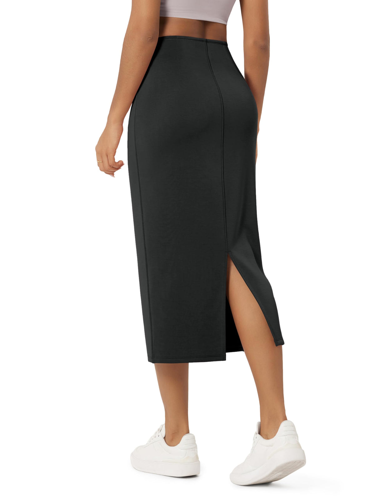ODODOS Modal Soft Midi Skirt for Women Back Slit High Waist Casual Long Pencil Skirts with Pockets