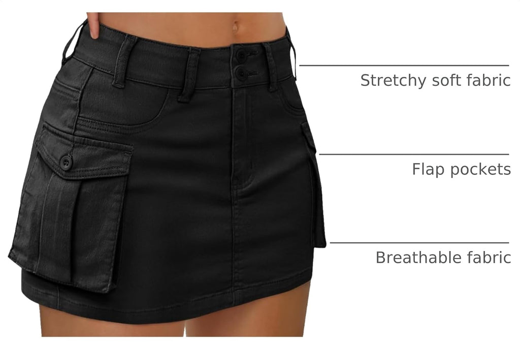 LILLUSORY Women Cargo Mini Skirt Denim Jean Dress with Pocket