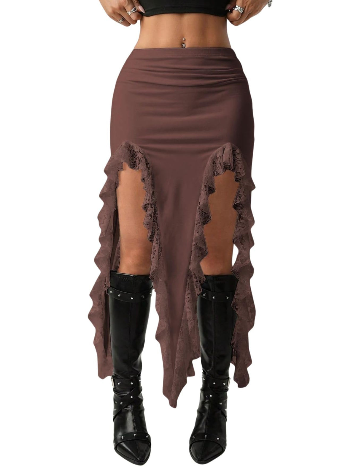 Verdusa Women's Asymmetrical Lace Skirt Western Flowy Skirt Festival Outfit
