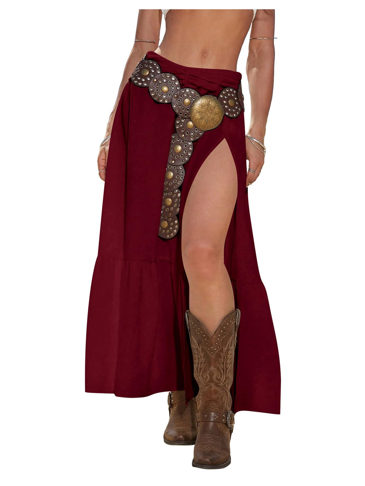 SHENHE Women's Western High Slit Maxi Skirt Country Cowgirl Outfits