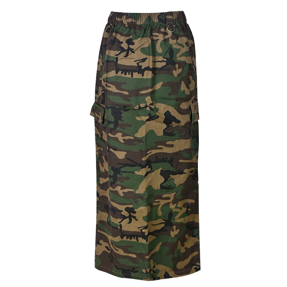 Womens Summer Camo Skirt Casual Elastic High Waist Cargo Long Skirt
