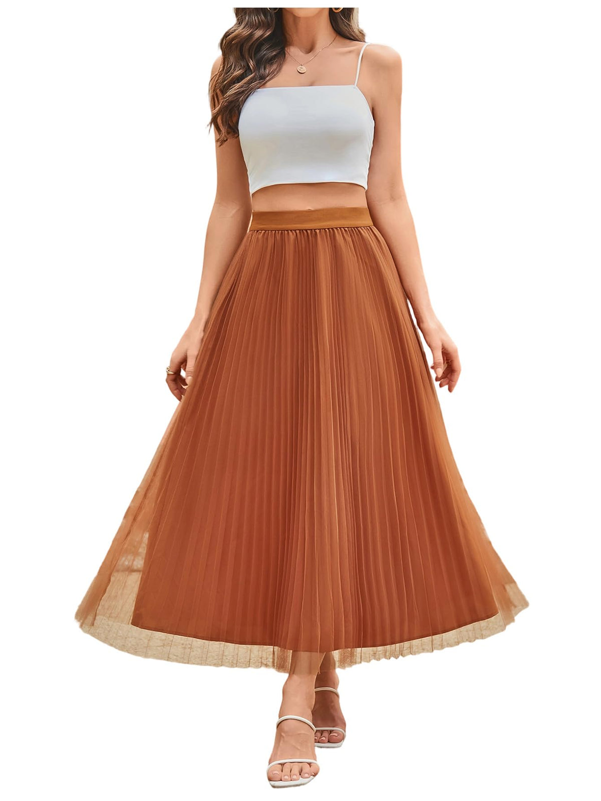 SHENHE Women's Tulle Skirt Mesh Layered A Line High Waist Flowy Long Skirt