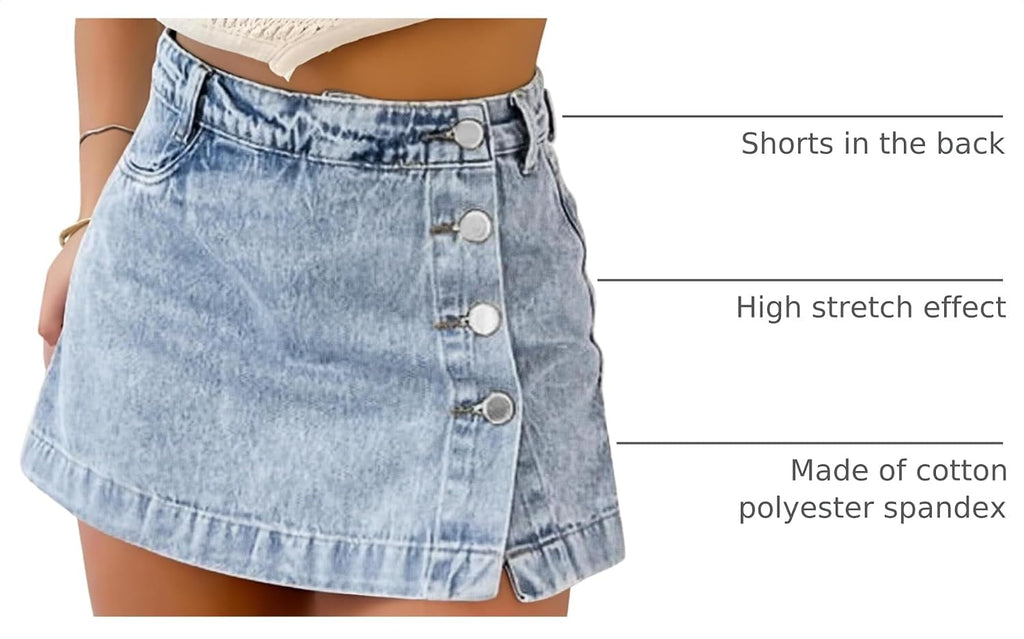 Denim Skort for Women Slit Casual Stretchy Jean Skirt with Shorts
