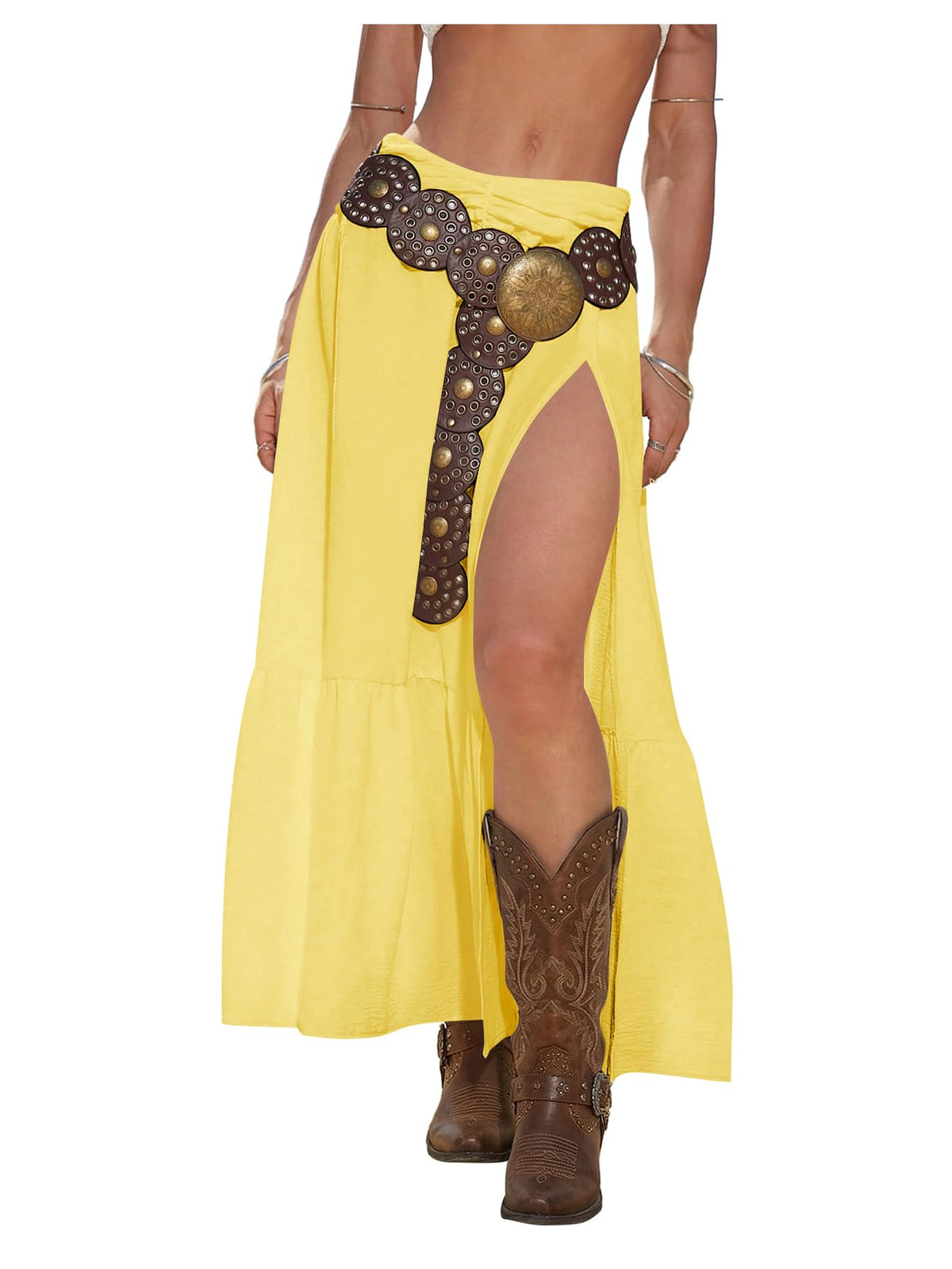 SHENHE Women's Western High Slit Maxi Skirt Country Cowgirl Outfits