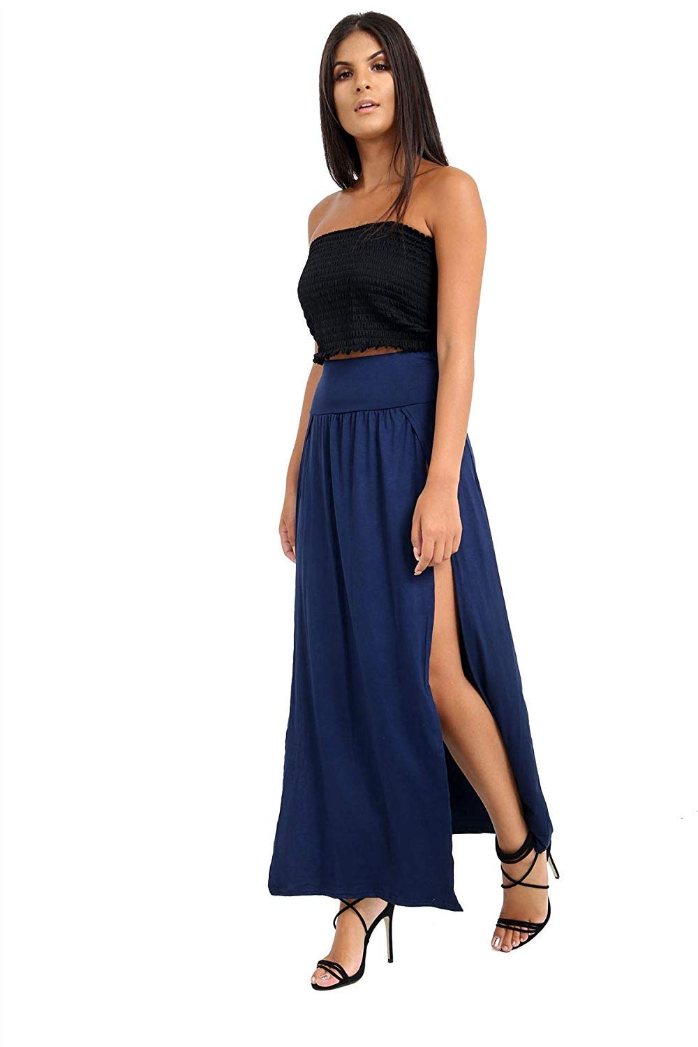 OgLuxe Womens Double Split Maxi Long Skirt Ladies Plain Basic Two Side Slit 4-22