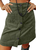 Happy Sailed Womens Corduroy Skirts Fall Winter High Waisted Button Down A-line Short Mini Skirt with Pockets