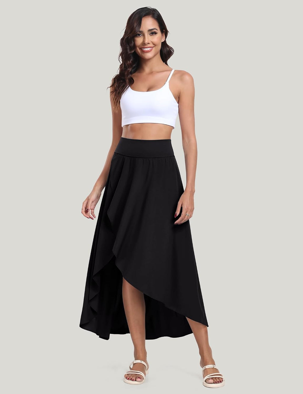 IUGA High Waist Maxi Skirt with Slit Ruffle Wrap Skirt Trendy Flowy Skirts for Women Long Skirts with Shorts Underneath