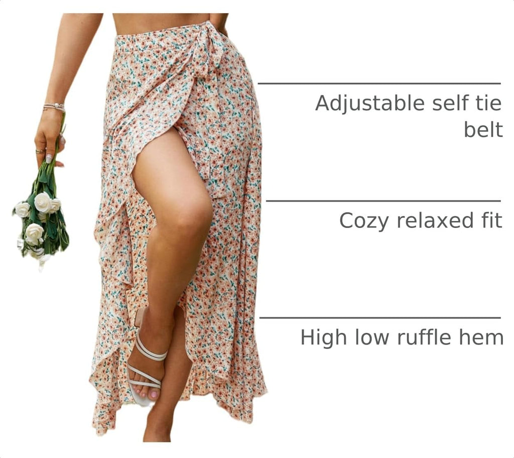BerryGo Women's Boho Floral Wrap Maxi Skirt High Waisted Long Skirt with Slit