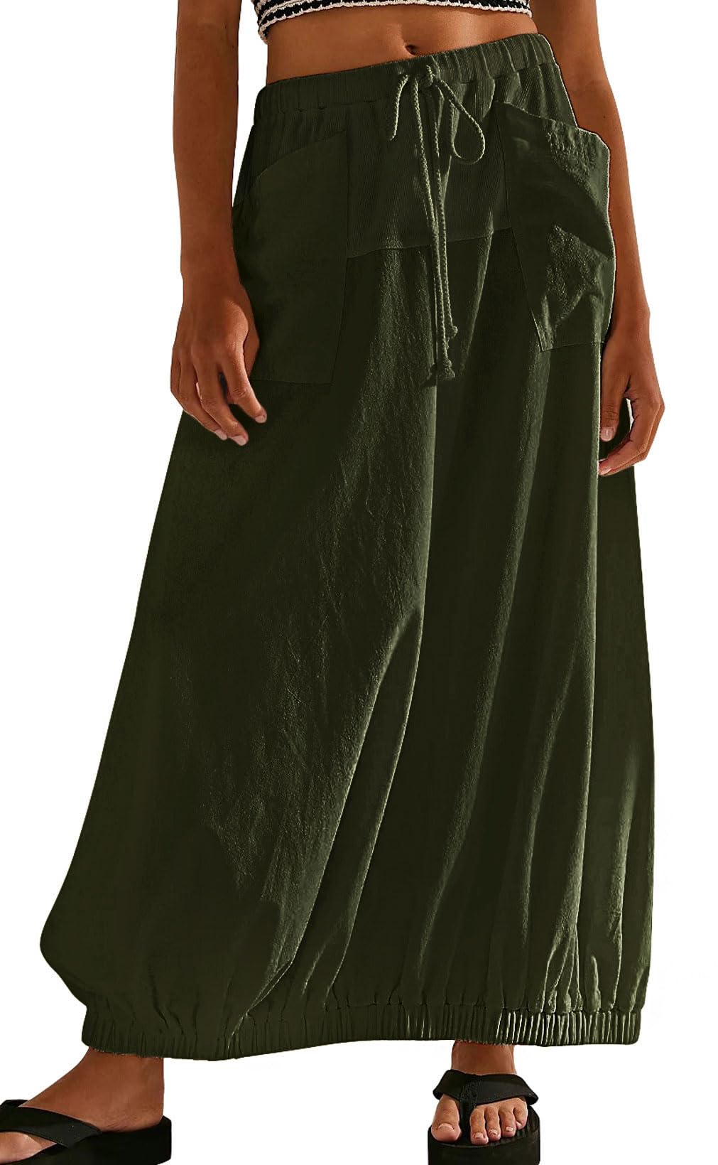 CHARTOU Women Baggy Parachute Skirt Comfy Casual Cotton Y2k Cargo Maxi Long Skirt
