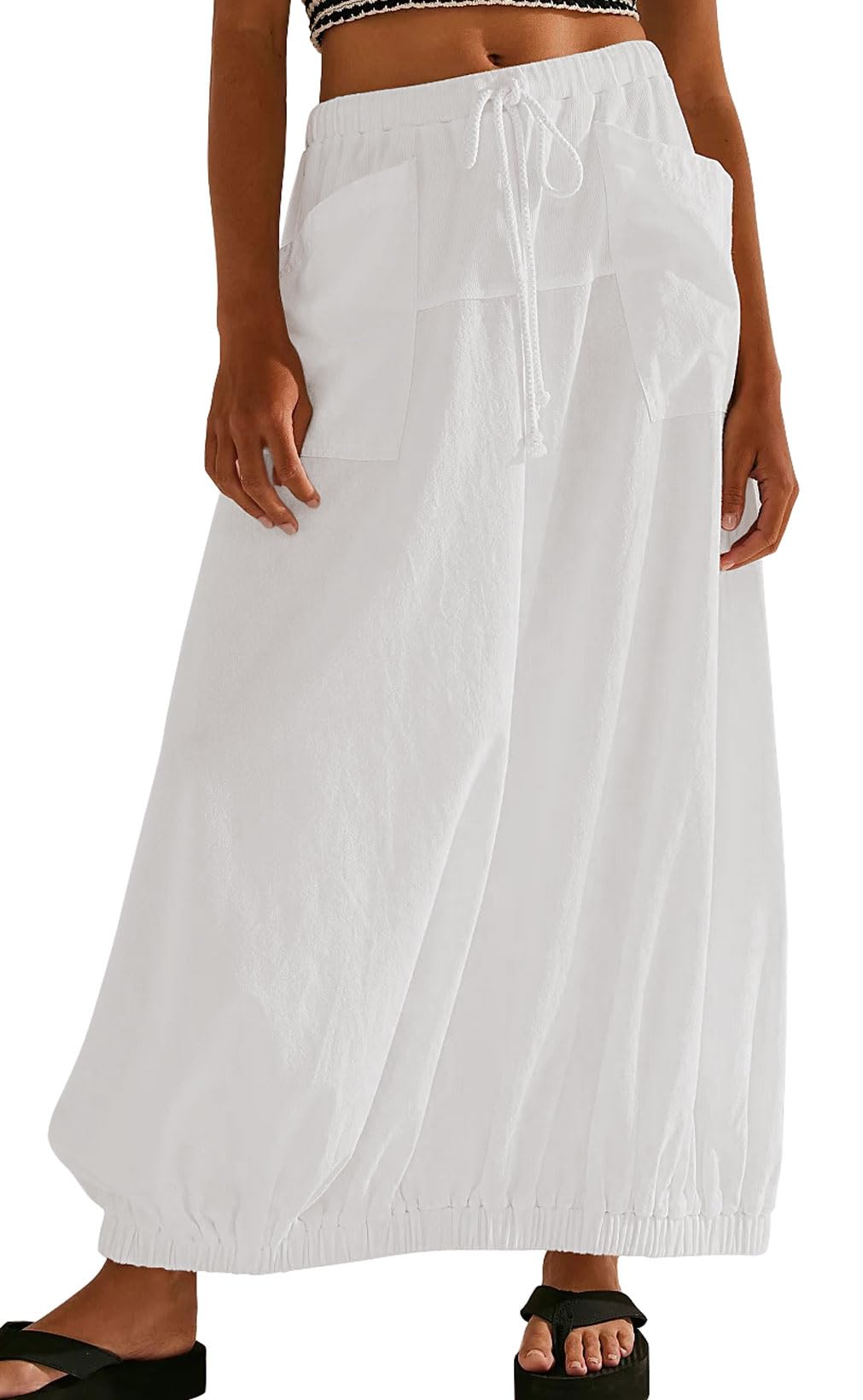CHARTOU Women Baggy Parachute Skirt Comfy Casual Cotton Y2k Cargo Maxi Long Skirt