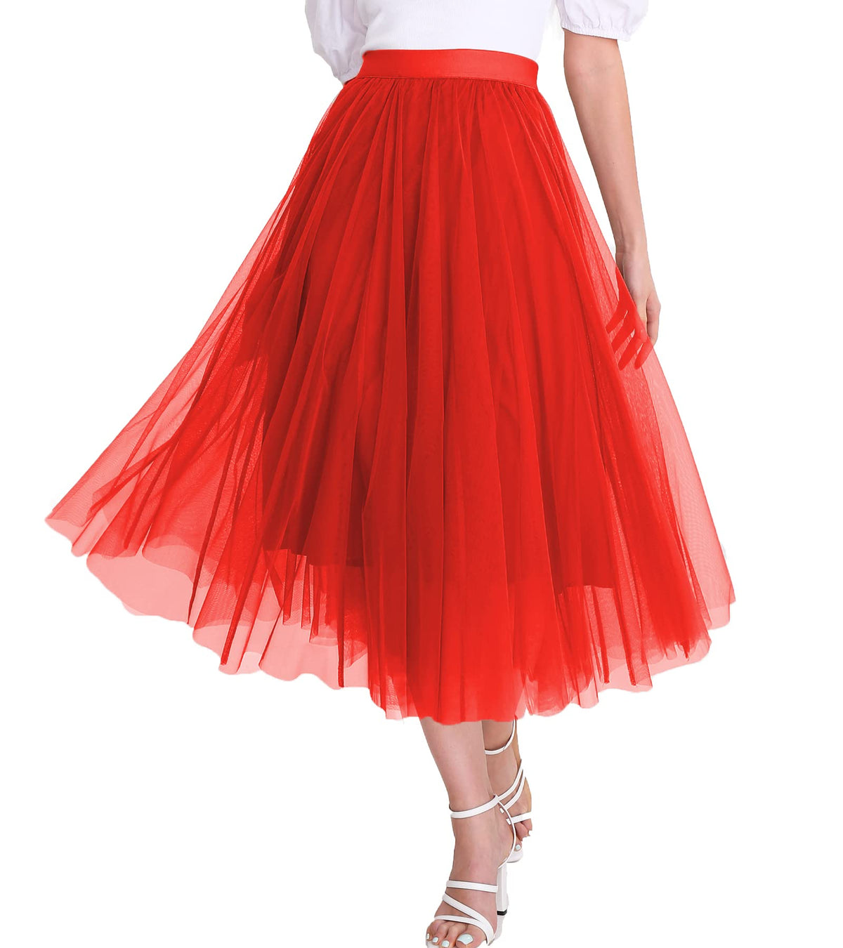 Women’s Tulle Skirts Midi Elastic High Waist Pleated Mesh Flowy A-Line Party Long Tutu Skirts…