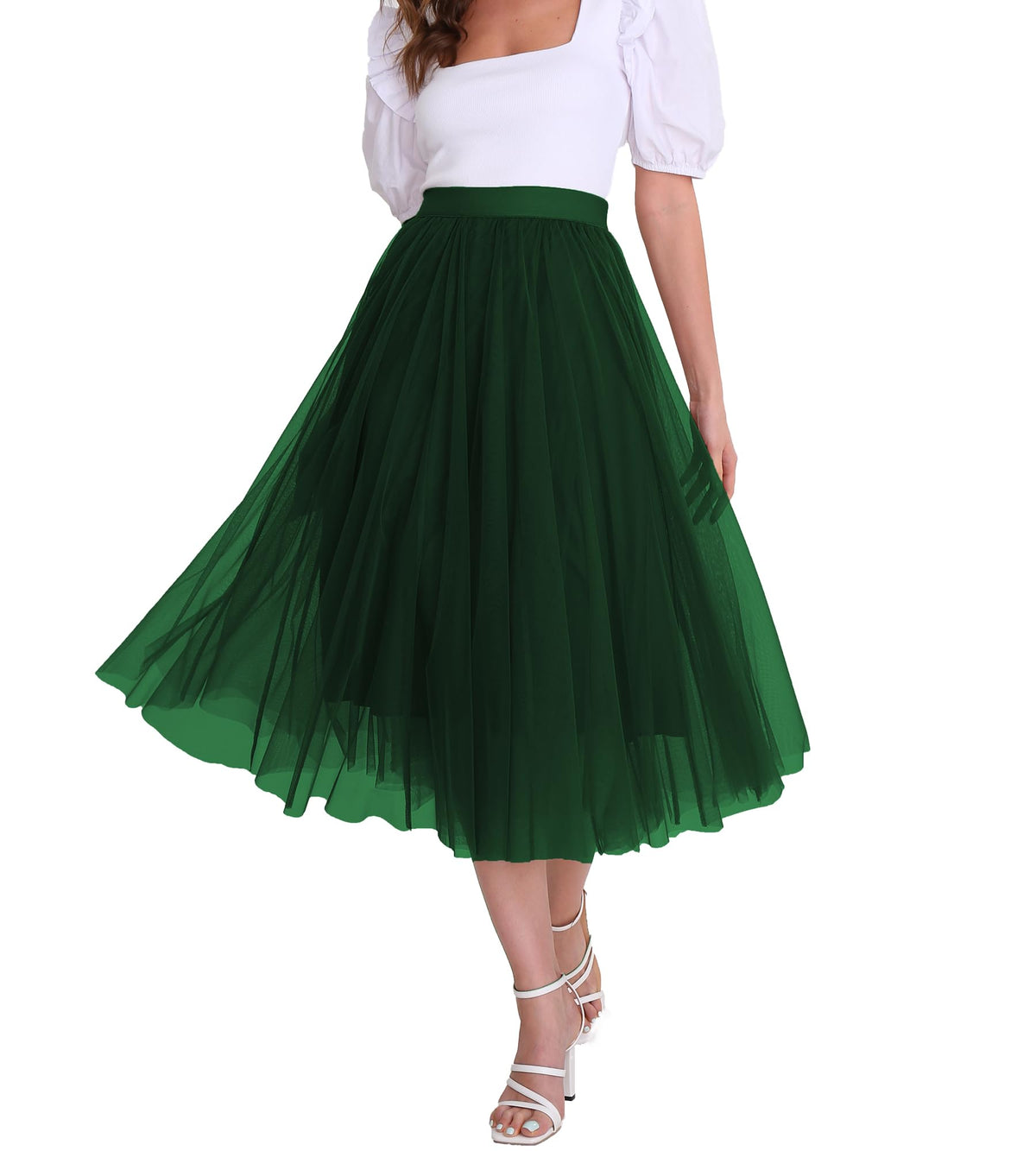 Women’s Tulle Skirts Midi Elastic High Waist Pleated Mesh Flowy A-Line Party Long Tutu Skirts…