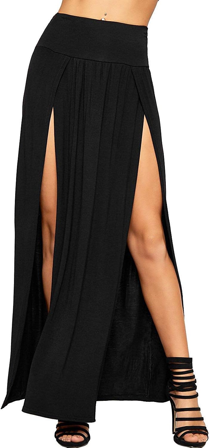 OgLuxe Womens Double Split Maxi Long Skirt Ladies Plain Basic Two Side Slit 4-22