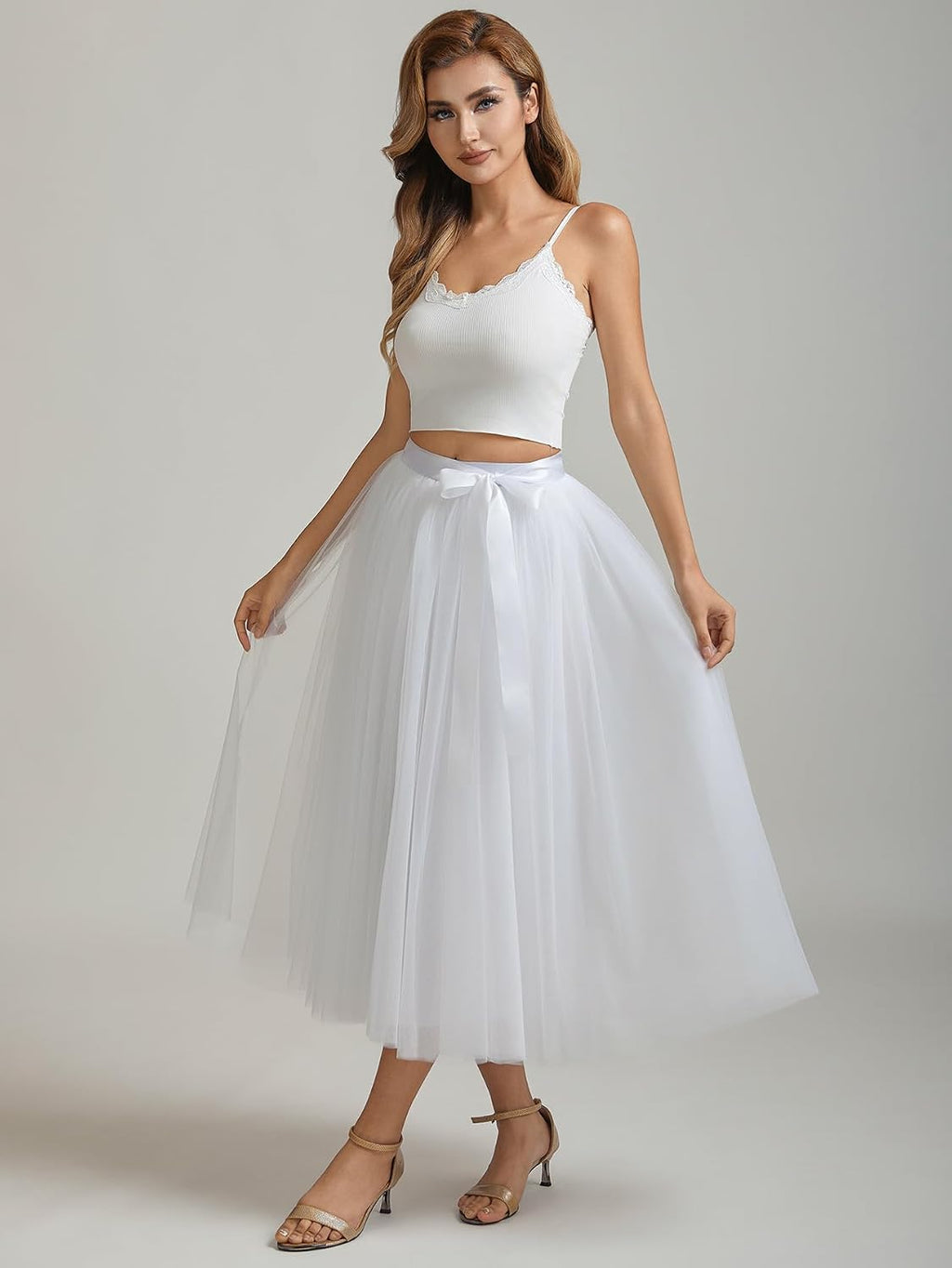 A line Tea Length Tulle Skirt for Party Prom Casual Wear
