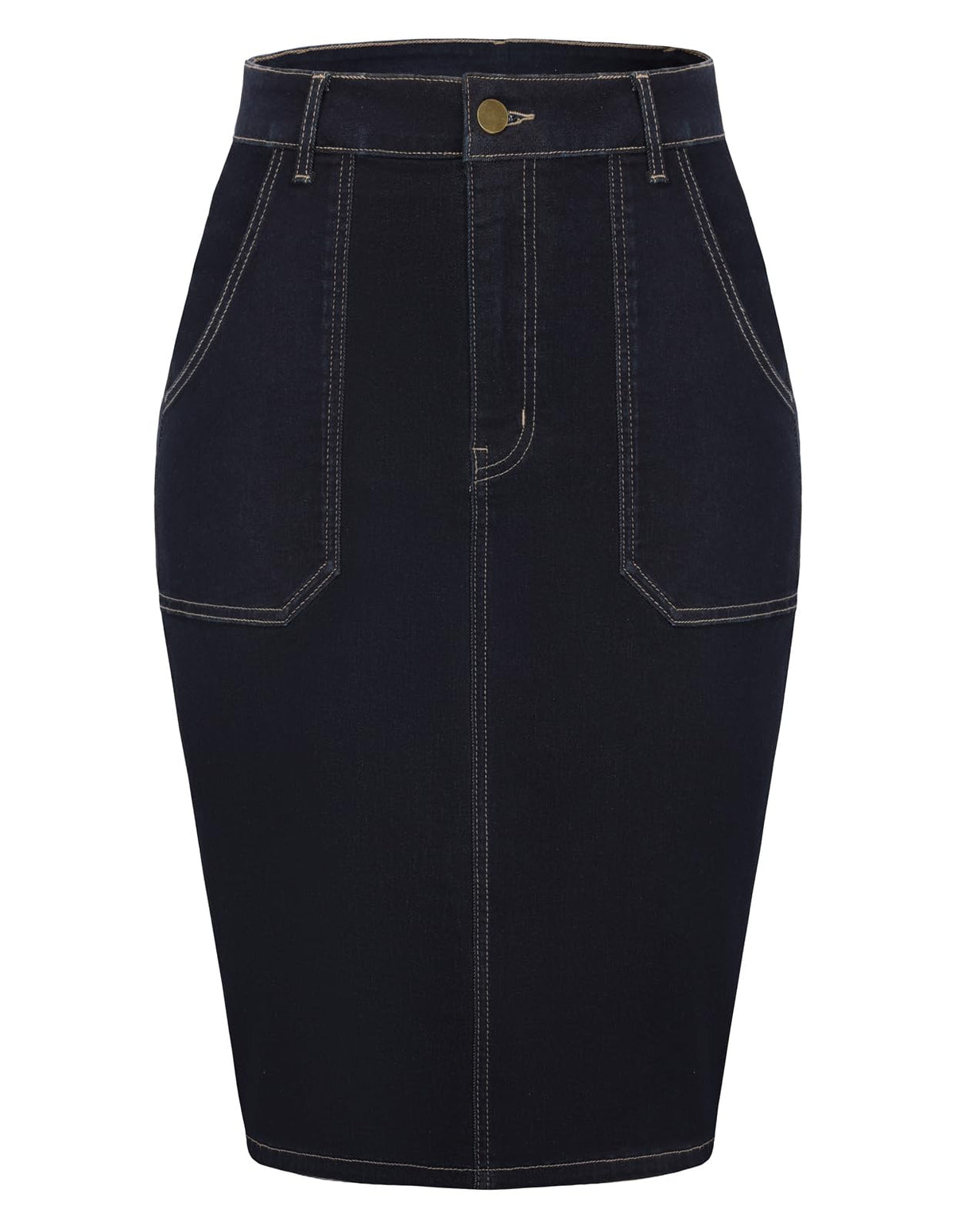 Belle Poque Women's Denim Skirt Stretchy High Waisted Below Knee Length Jean Skirt with Pockets Spring Summer Trendy 2026
