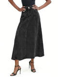 utcoco Women's Stretch High Waisted Denim Skirt Flowy A-Line Jean Maxi Skirt with Pockets