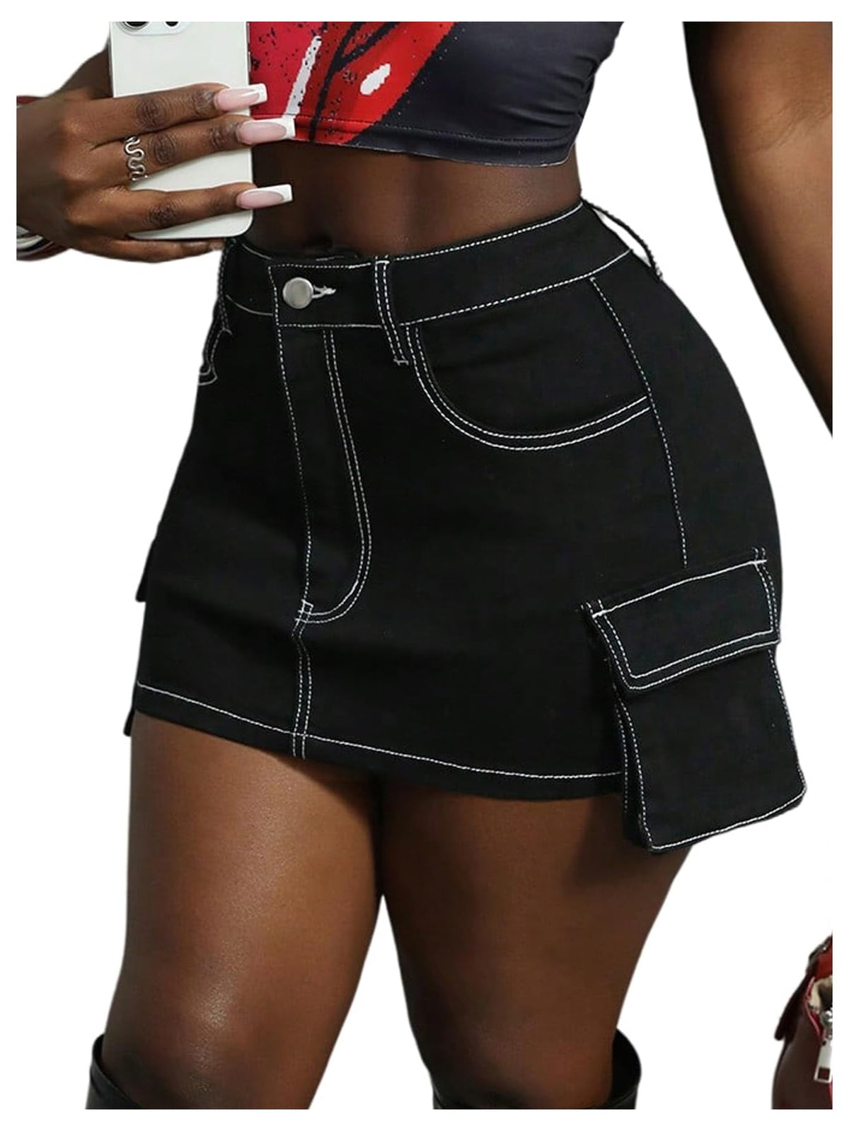 WDIRARA Women's Y2k Camo Print Mini Cargo Skirt Low Rise Bodycon Skirts