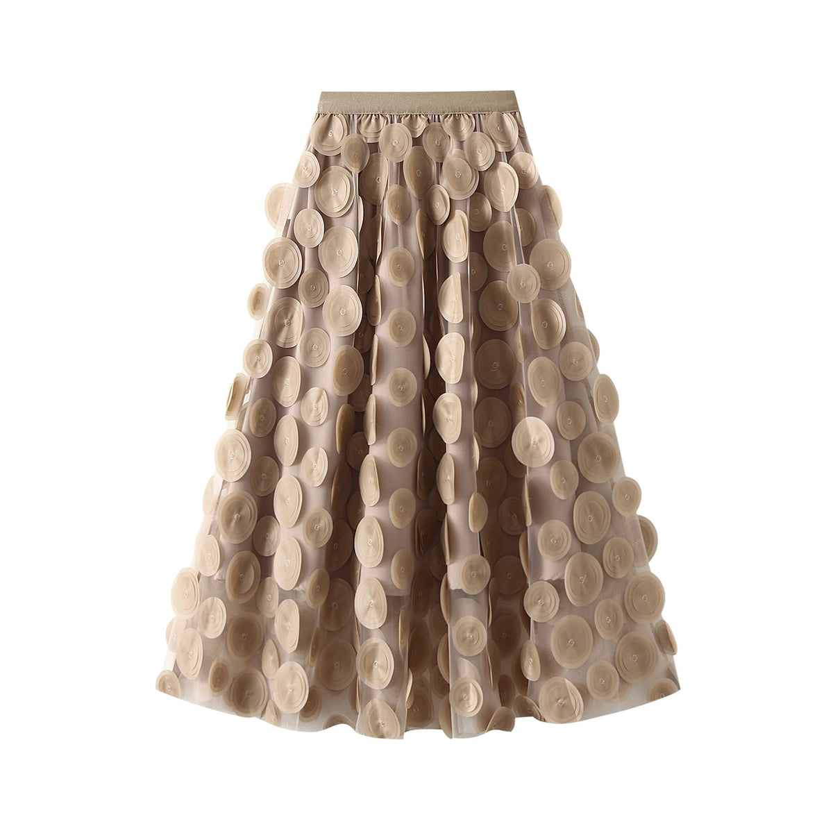 Tulle Skirt Women 3D Polka Dot Elastic Waist Mesh Flowy A-Line Midi Skirts Wedding Halloween Party Outfit