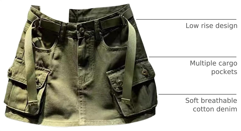 Kinghua Womens Mini Cargo Skirt Low Waist Y2k Short Denim Jean Skirt