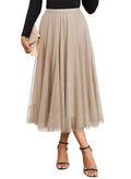 Happy Sailed Womens Tulle Skirt Elastic High Waisted A-Line Layered Flowy Long Skirts Date Night Outfit