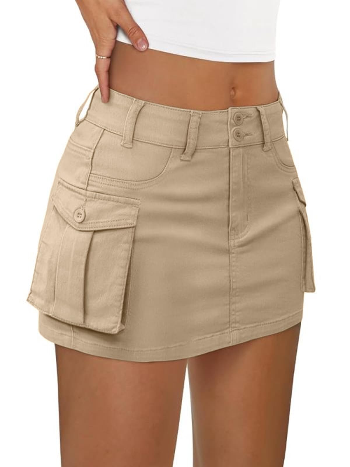 LILLUSORY Women Cargo Mini Skirt Denim Jean Dress with Pocket