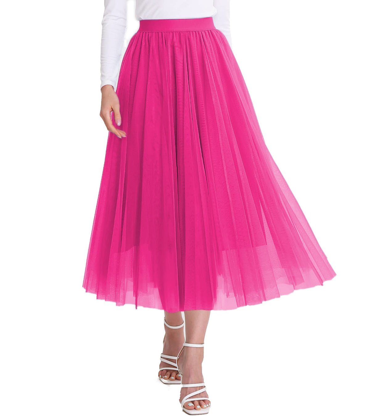 Women’s Tulle Skirts Midi Elastic High Waist Pleated Mesh Flowy A-Line Party Long Tutu Skirts…