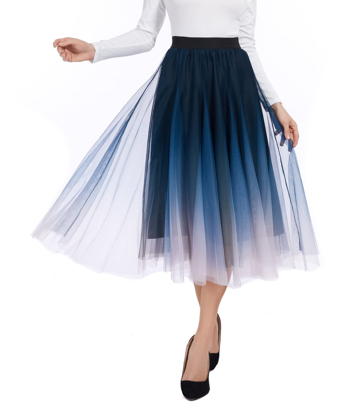 Women’s Tulle Skirts Midi Elastic High Waist Pleated Mesh Flowy A-Line Party Long Tutu Skirts…