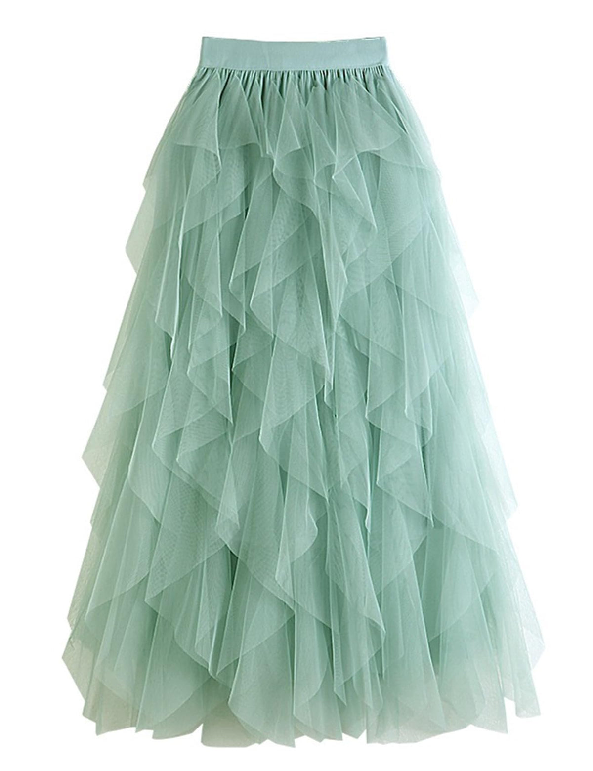 Womens Tulle Skirt A Line Midi Ruffle Mesh High Waisted Formal Fairy Flowy Tiered Skirts