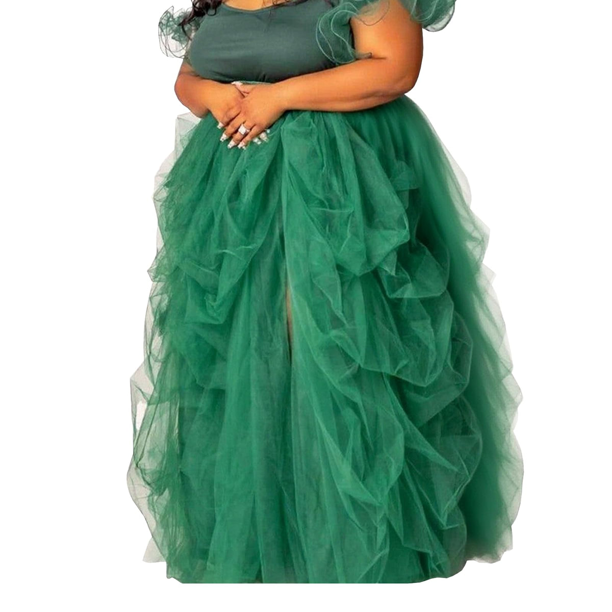 WDPL Women's Long Maxi Slit Tulle Special Occasion Bustle Night Out Skirt