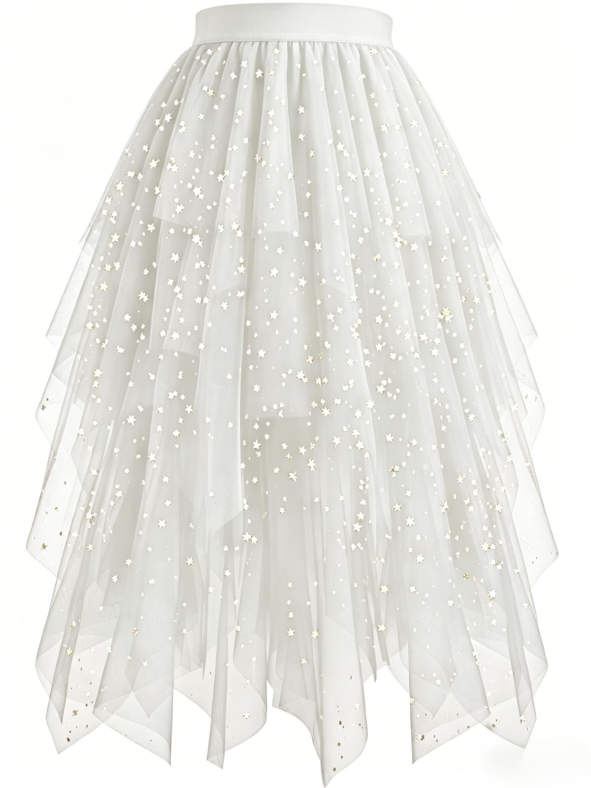 Women's Tulle Skirt High Low Layered A-Line Midi Fairy Skirt - Midi Length Irregular Tutu Skirt for Party 80s Outfit