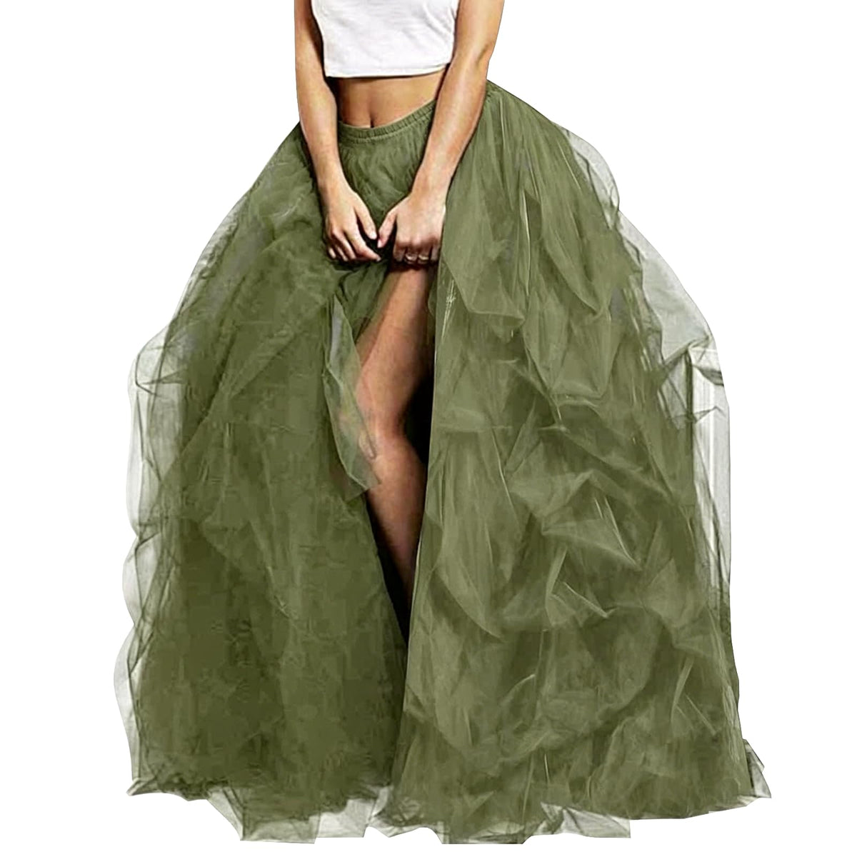 WDPL Women's Long Maxi Slit Tulle Special Occasion Bustle Night Out Skirt