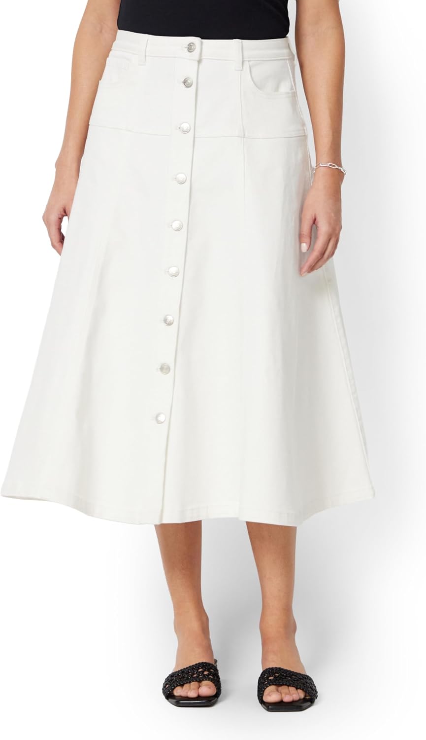 Amazon Essentials Women's A-Line High-Rise Denim Button-Down Midi Skirt