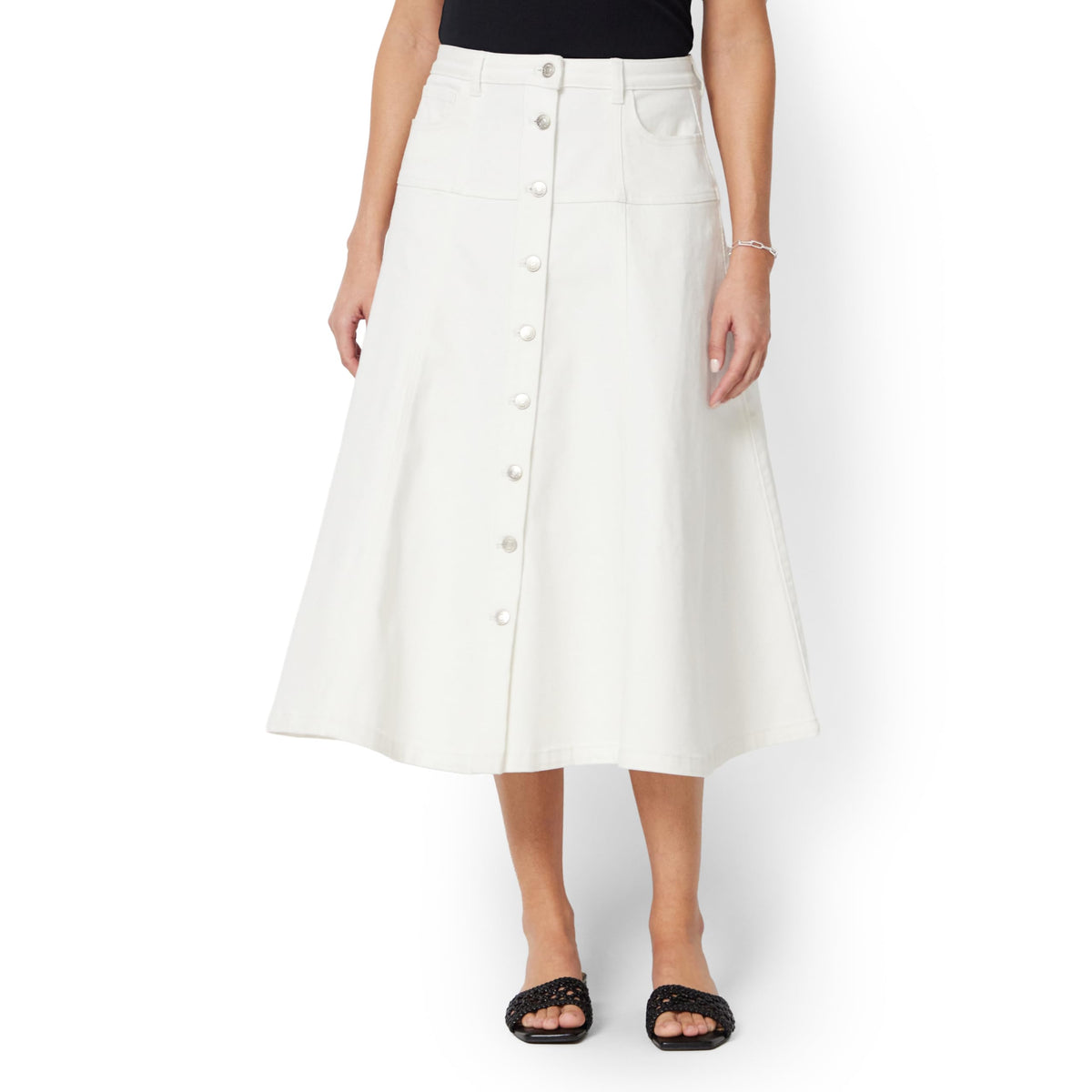 Amazon Essentials Women's A-Line High-Rise Denim Button-Down Midi Skirt