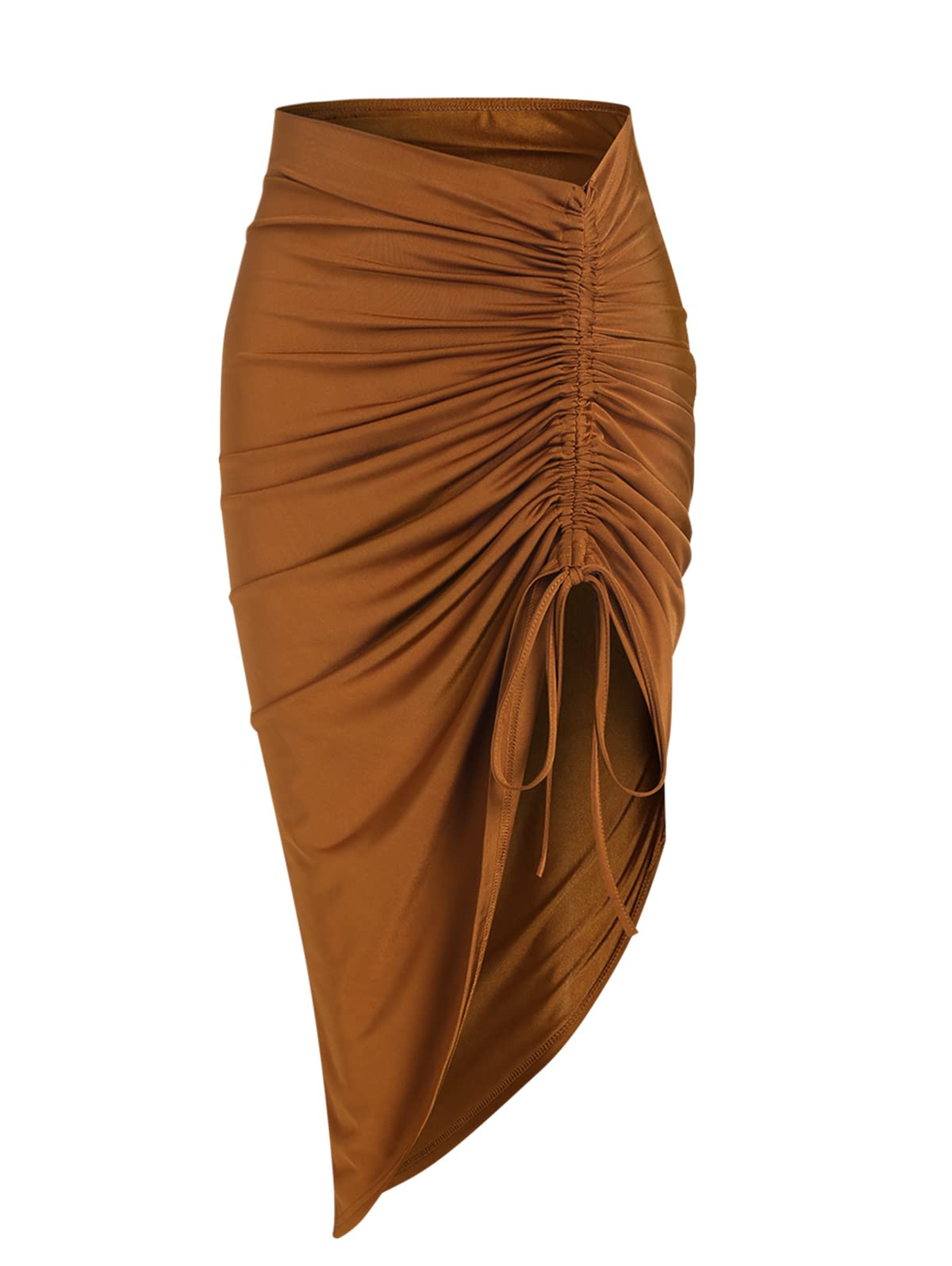 ZAFUL Women's Boho Skirt Asymmetrical Skirts Tied Floral Paisley Printed High Waist Ruched Skirts for Women