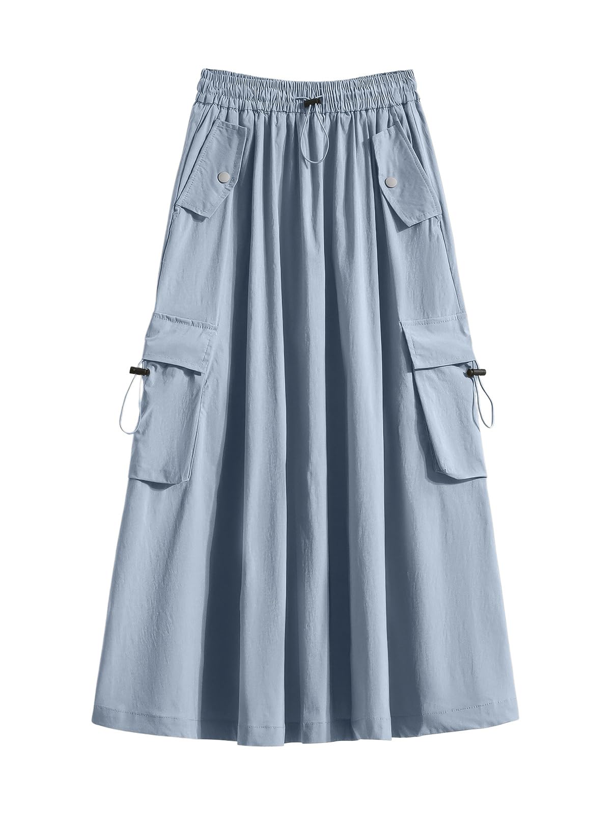 ebossy Women's Vintage Cotton Drawstring Elastic Waist Multi-Pockets Utility Pencil Long Cargo Skirts