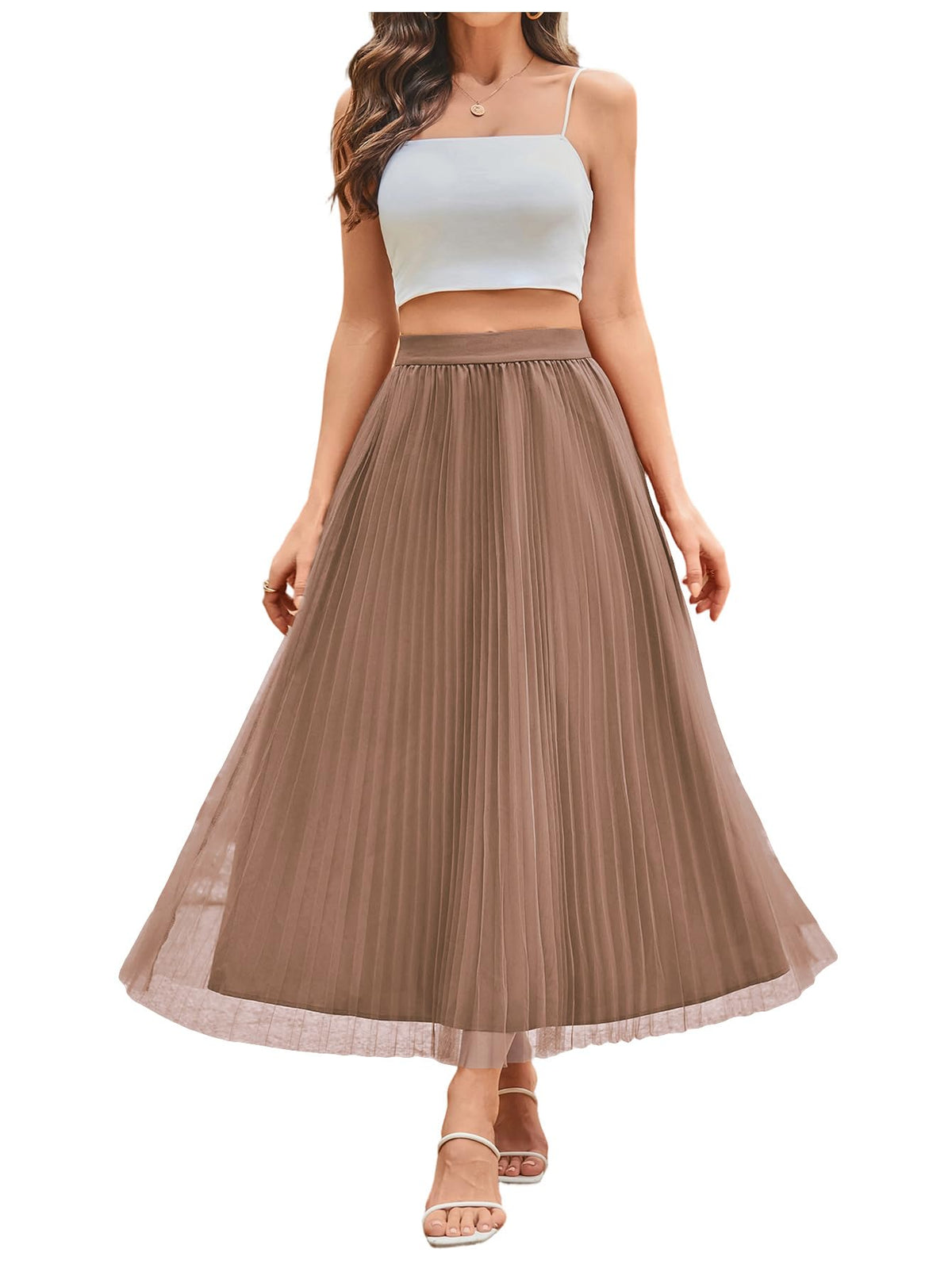SHENHE Women's Tulle Skirt Mesh Layered A Line High Waist Flowy Long Skirt