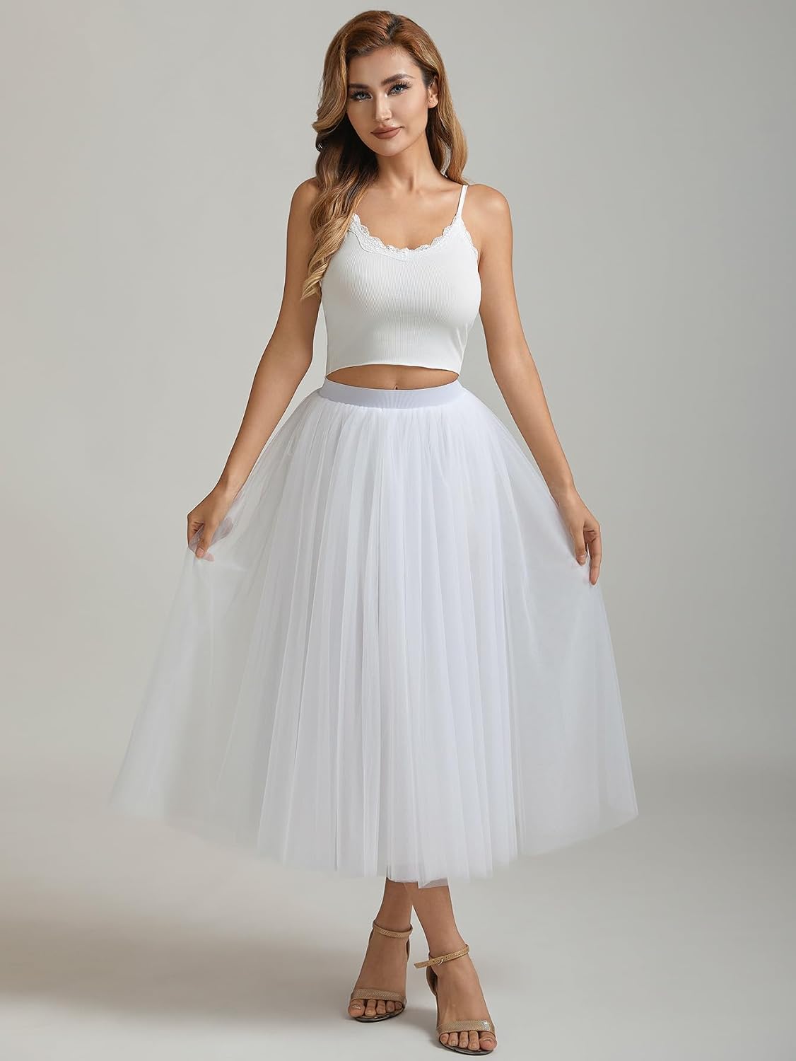 A line Tea Length Tulle Skirt for Party Prom Casual Wear