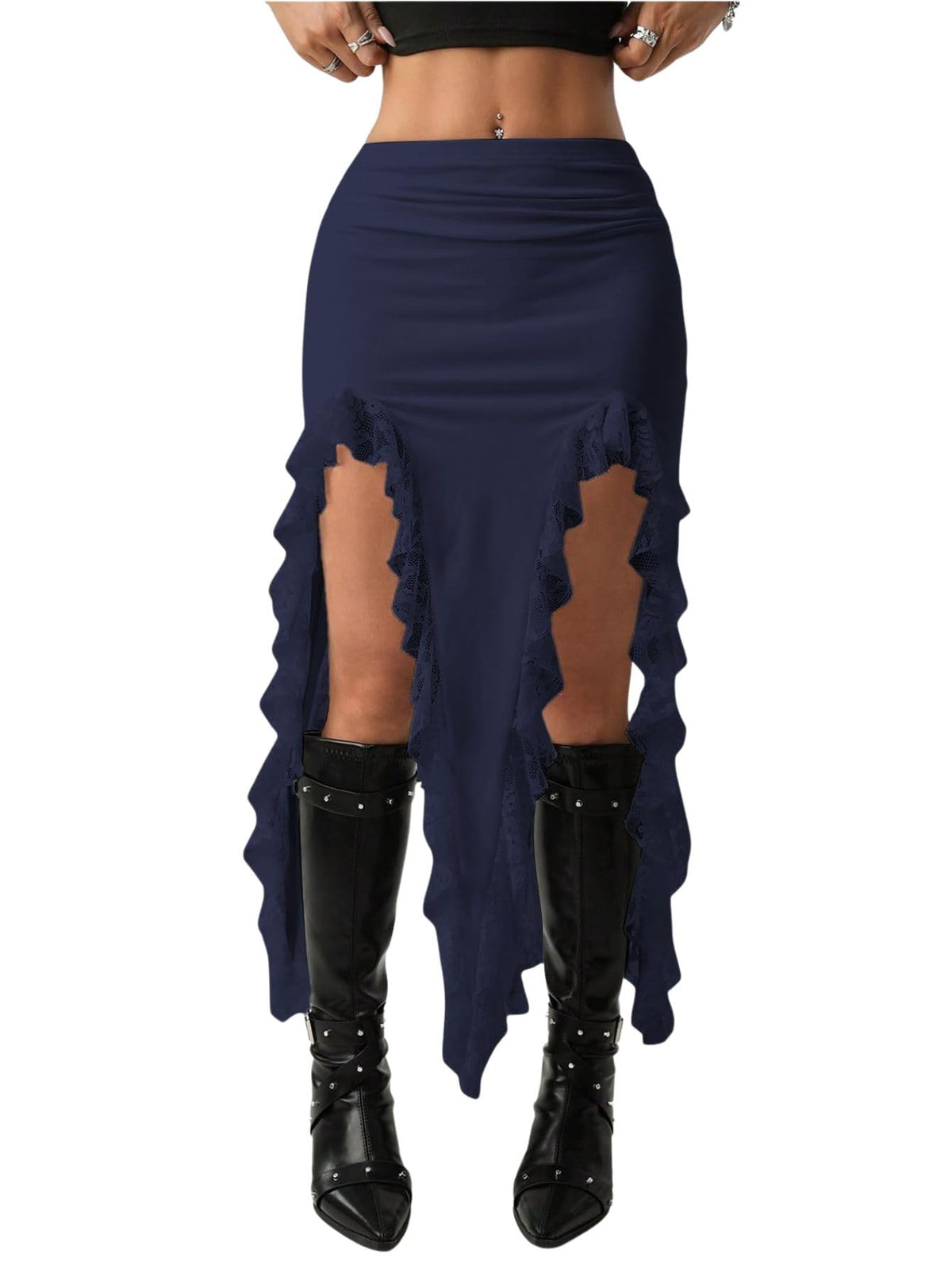 Verdusa Women's Asymmetrical Lace Skirt Western Flowy Skirt Festival Outfit