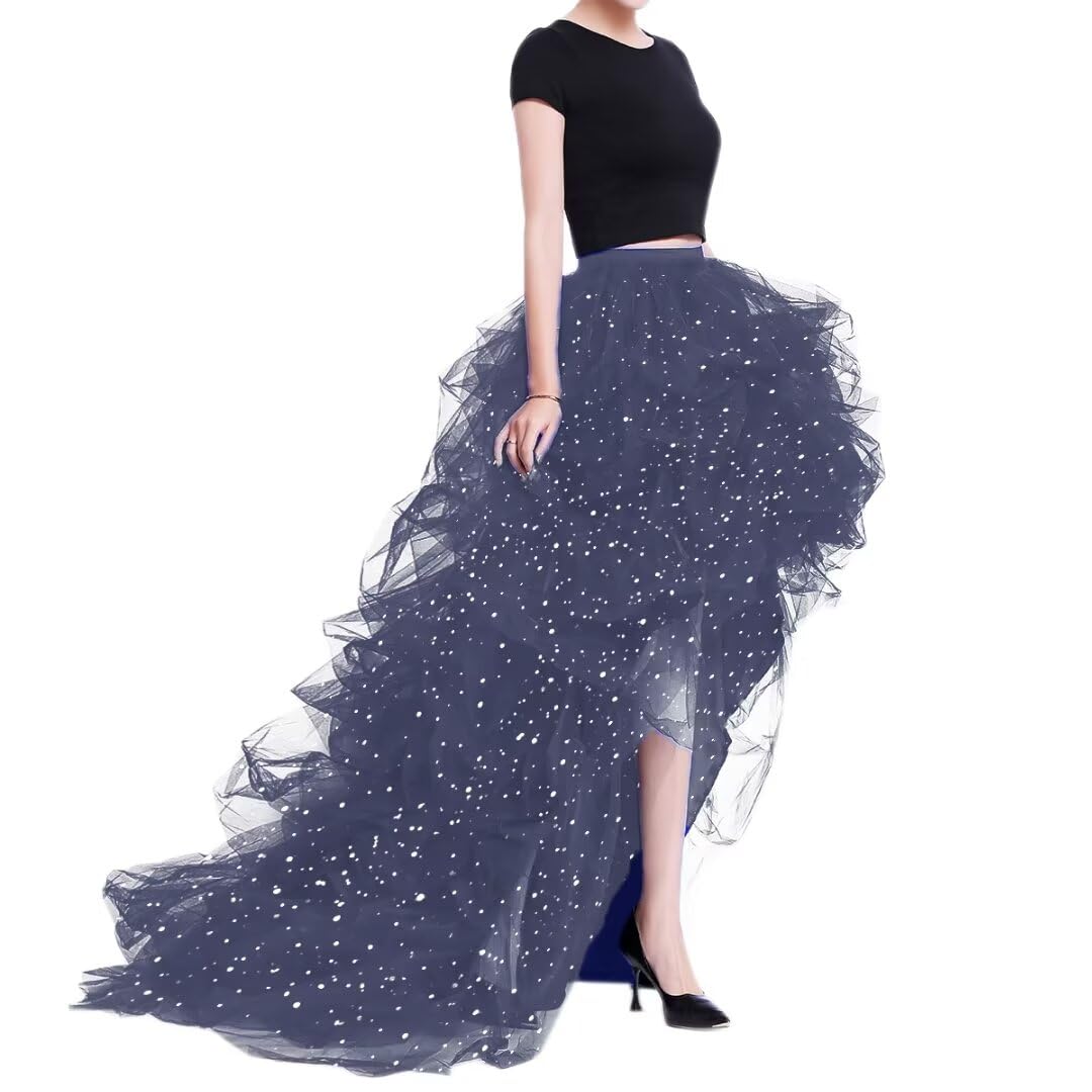 WDPL Women’s High Low Ruffled Tulle Skirt, Long Back Hem for Party Evening