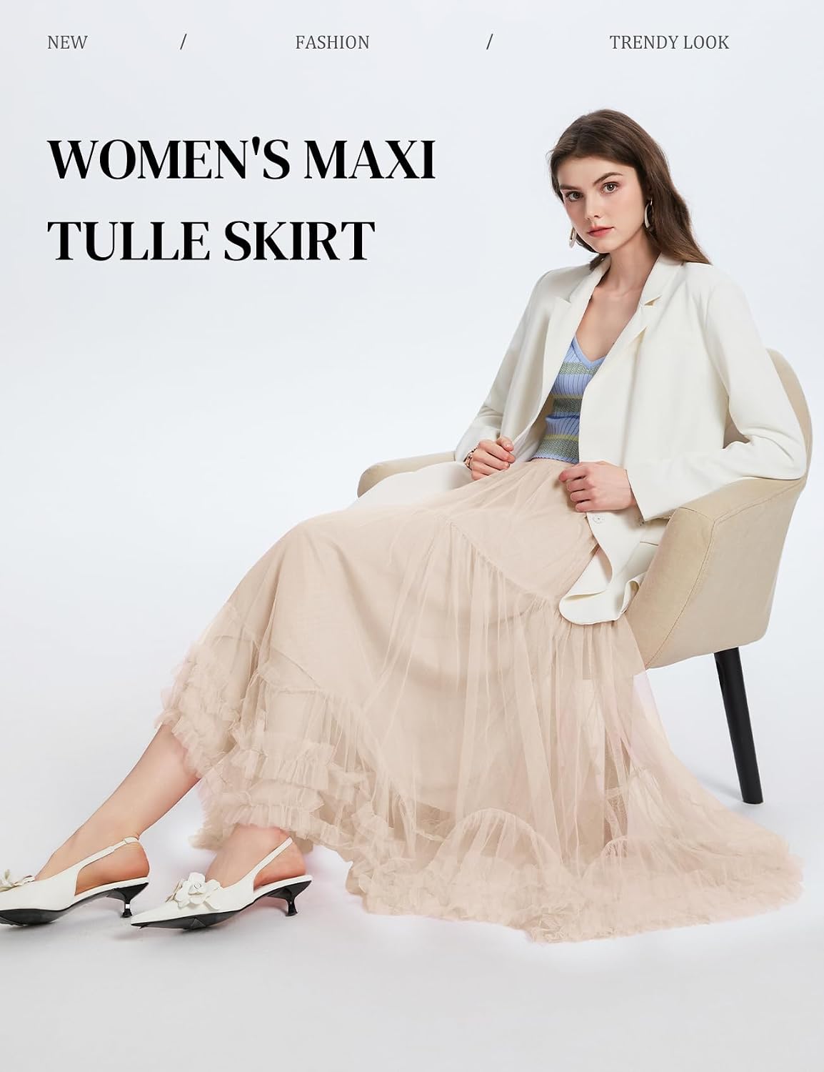 Flygo Womens Maxi Tulle Skirt A Line Tiered Mesh Tutu Fairy Skirts