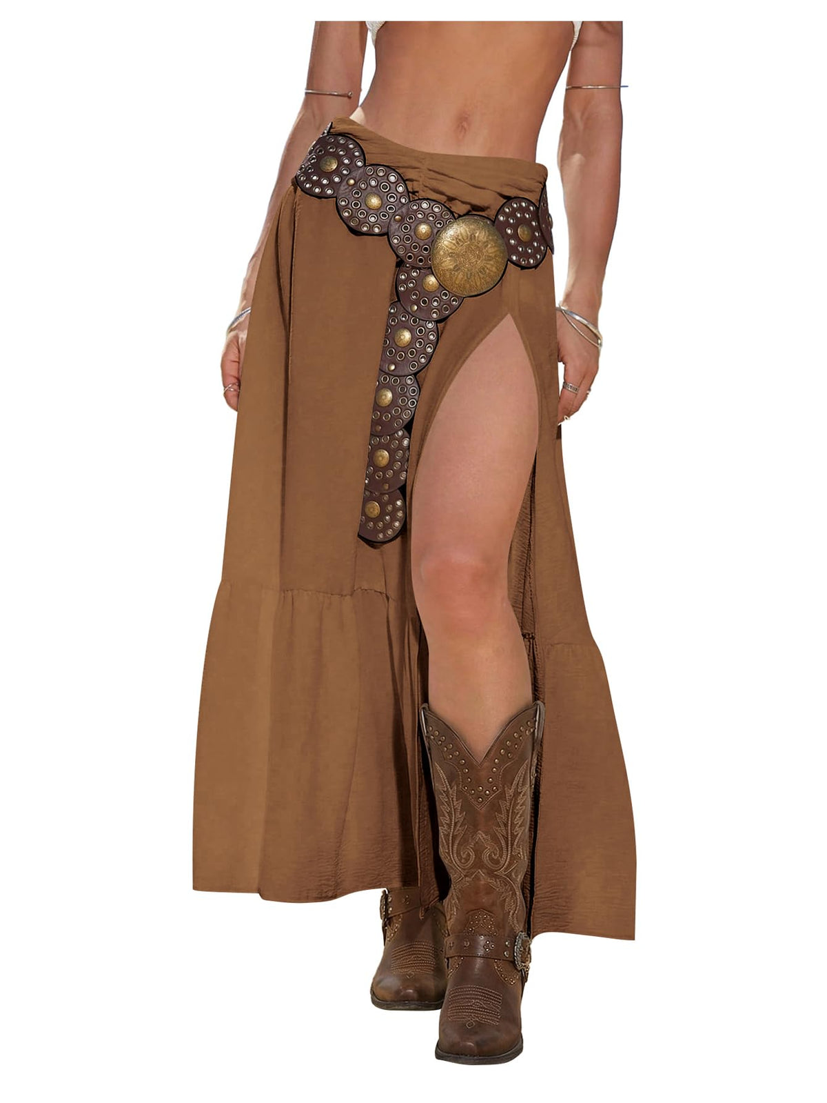 SHENHE Women's Western High Slit Maxi Skirt Country Cowgirl Outfits
